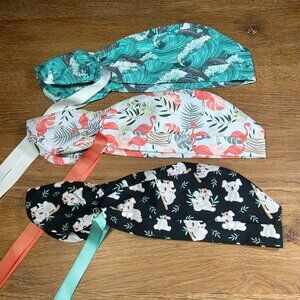 3 Ponytail scrub caps bundle scrub hats surgical caps ponytail scrub hats